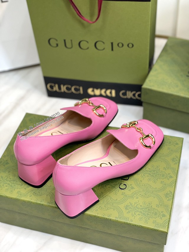 gucci女士羊皮鞋大舌頭款單鞋 古馳爆款網紅早春馬銜扣新款粗跟復古鞋 dx2890